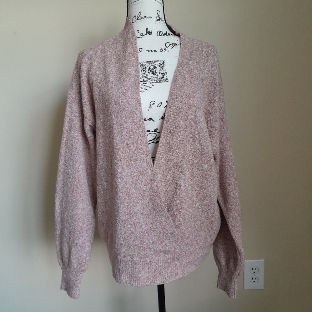 Silence+Noise NWOT surplice pink oversized faux wrap sweater size M